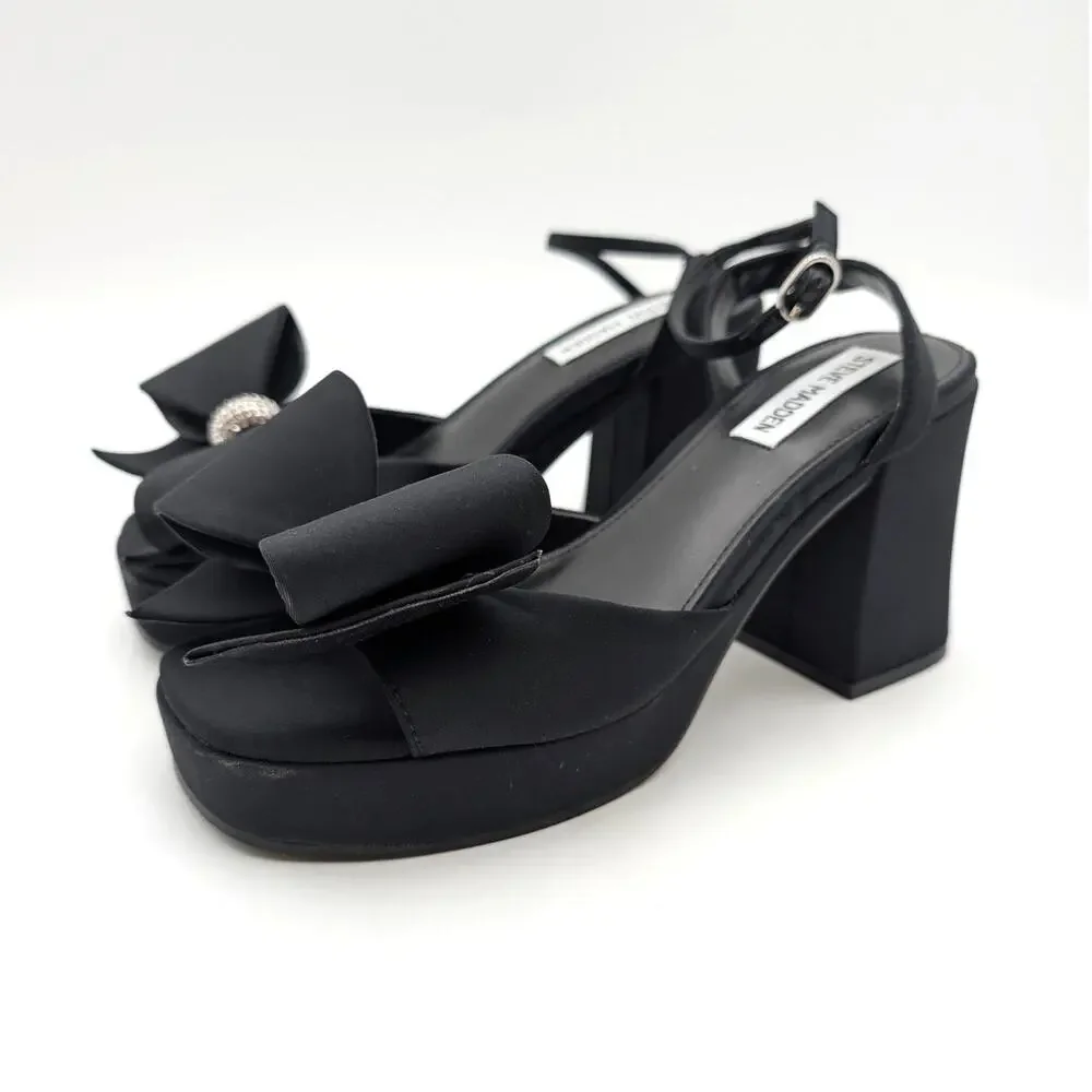 Steve Madden Aerin Bow Platform Sandals Women's Black Size US7.5M EU38